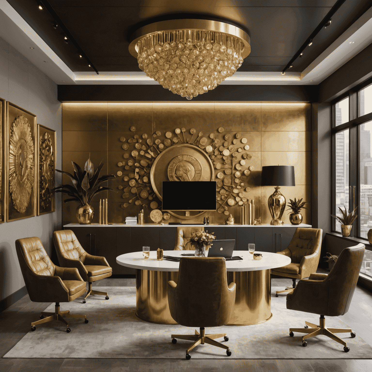 A diverse team of professionals collaborating in a modern South African office setting, with gold accents and decor reflecting the company's focus on gold bullion and coins.